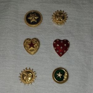 Set Of Gold-Tone Sun Heart Star Accent Button Covers